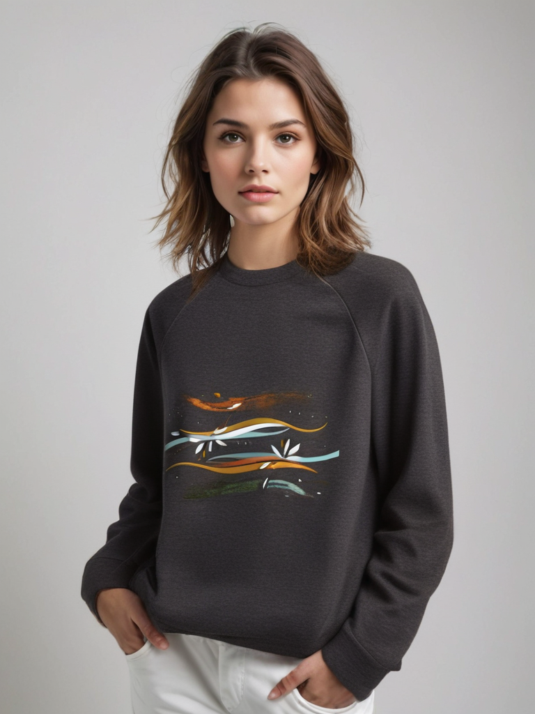 Sudadera orgánica raglán unisex con diseño artístico de líneas y flores