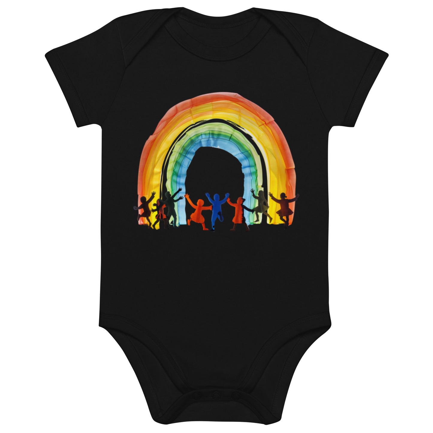 Body para bebé algodón orgánico con Estampado de Arcoíris y Niños Jugando