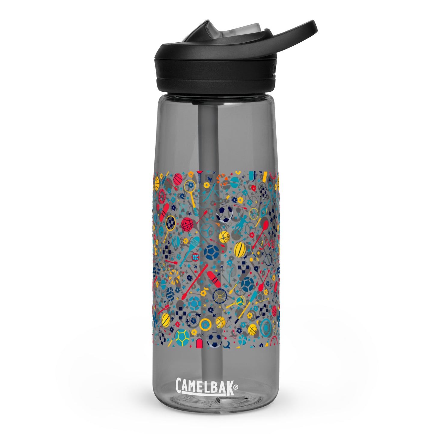 Botella de agua deportiva con Estampado de Deportes Coloridos