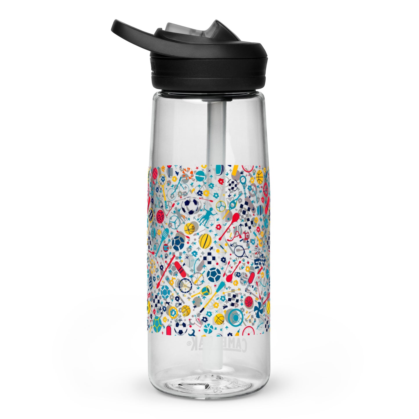 Botella de agua deportiva con Estampado de Deportes Coloridos