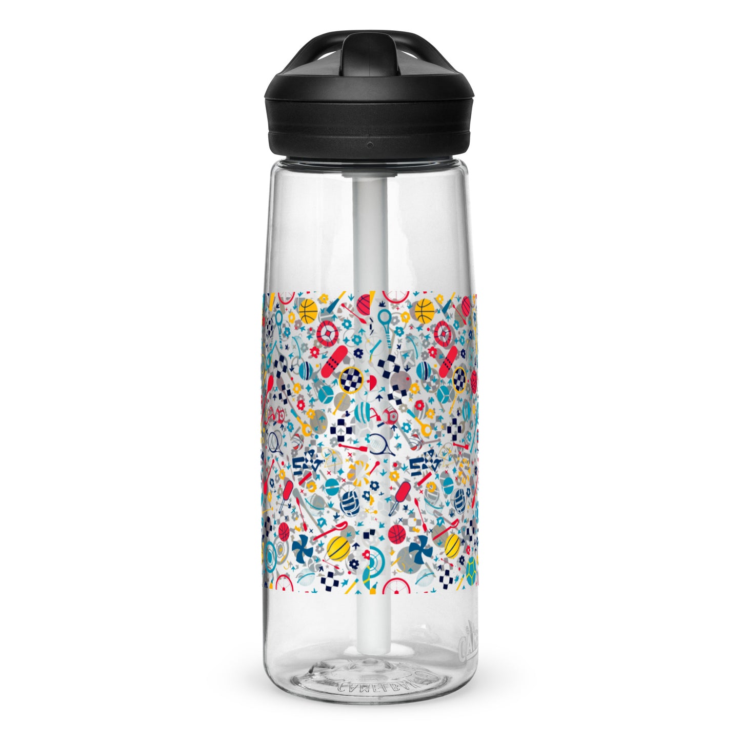 Botella de agua deportiva con Estampado de Deportes Coloridos