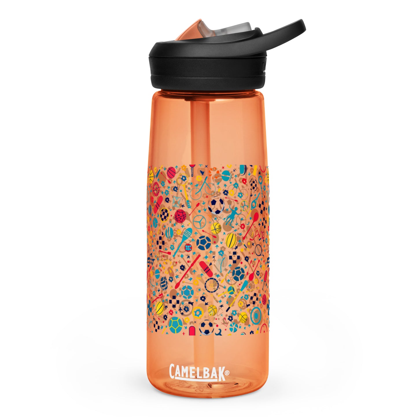 Botella de agua deportiva con Estampado de Deportes Coloridos