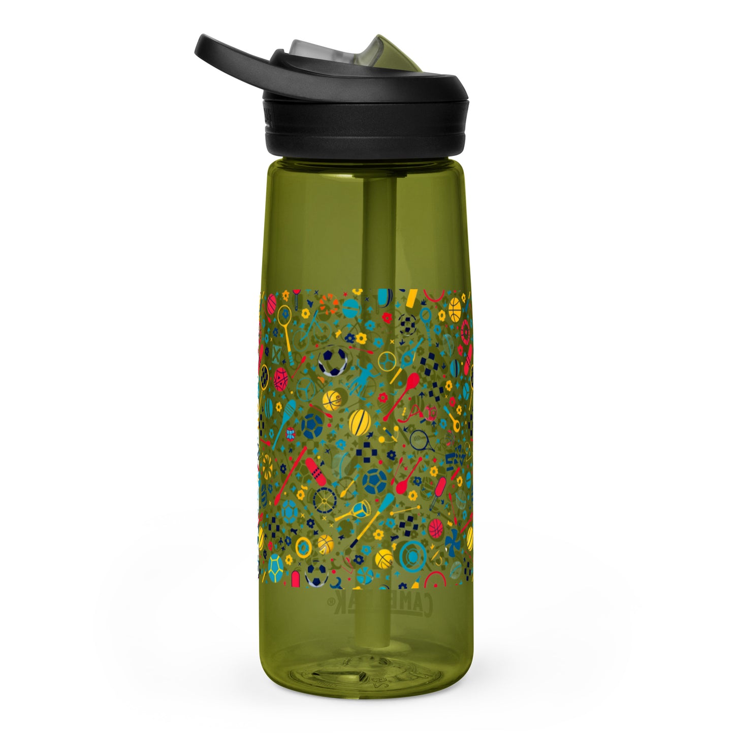 Botella de agua deportiva con Estampado de Deportes Coloridos