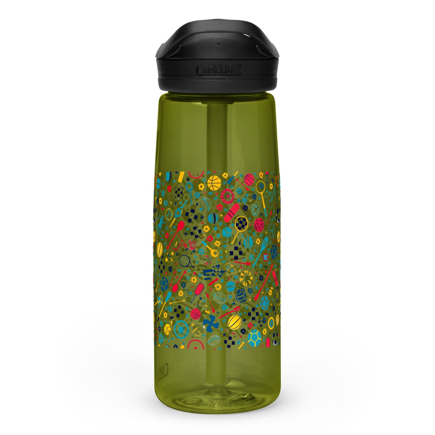 Botella de agua deportiva con Estampado de Deportes Coloridos