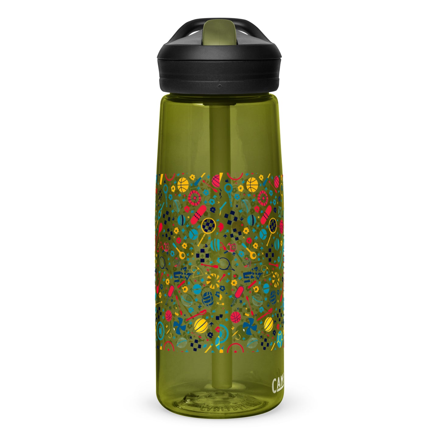 Botella de agua deportiva con Estampado de Deportes Coloridos