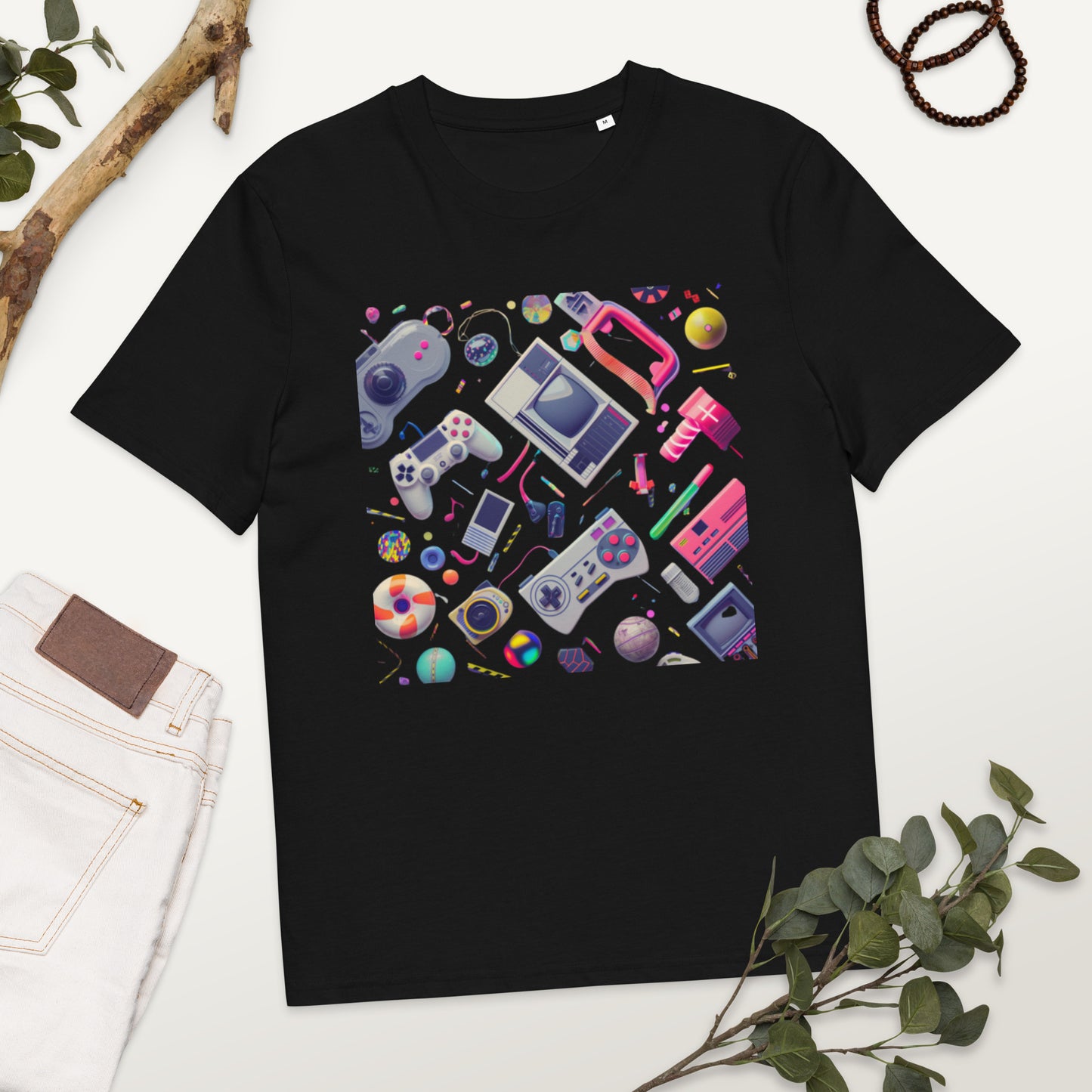 Camiseta de algodón orgánico unisex con Estampado Retro de Videojuegos