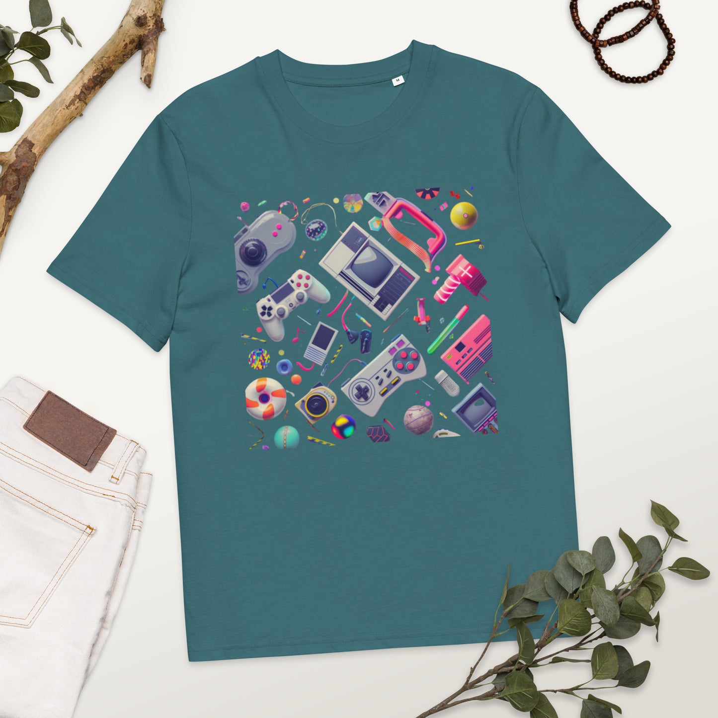 Camiseta de algodón orgánico unisex con Estampado Retro de Videojuegos