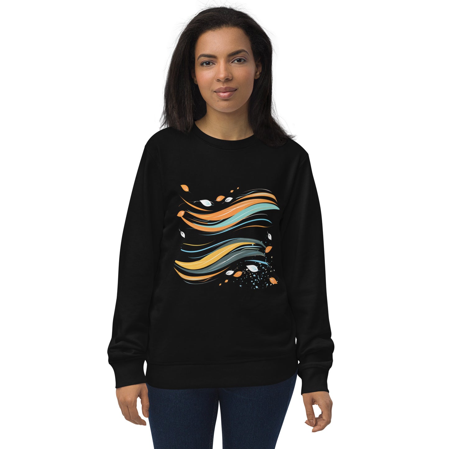 Sudadera ecológica con diseño fluido y abstracto