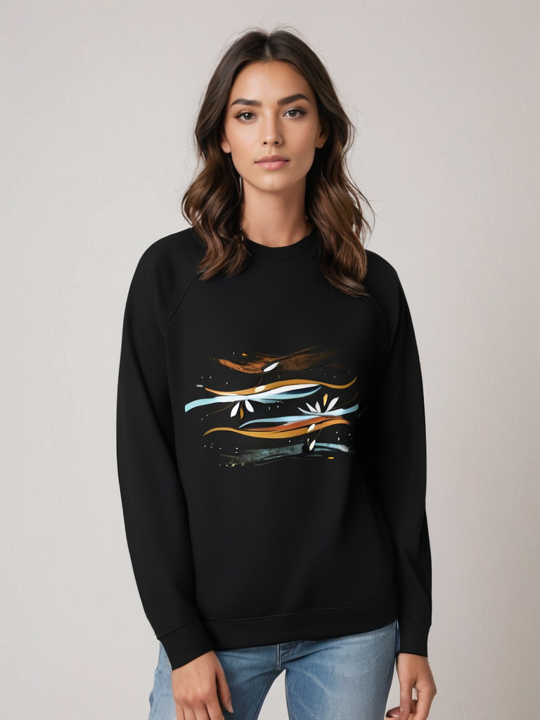 Sudadera orgánica raglán unisex con diseño artístico de líneas y flores