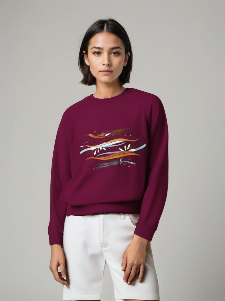 Sudadera orgánica raglán unisex con diseño artístico de líneas y flores