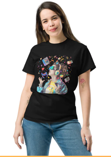 Camiseta de algodón orgánico unisex con Estampado de Realidad Virtual y Juegos