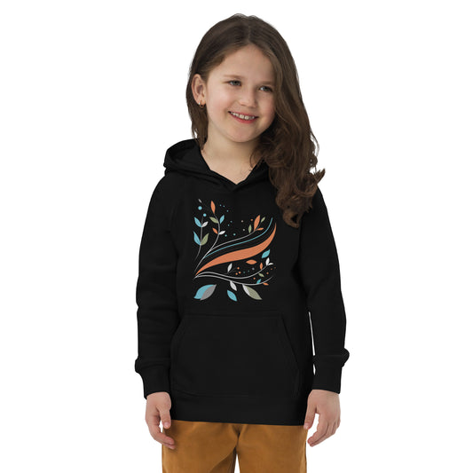 Sudadera infantil ecológica con diseño de hojas minimalistas y colores suaves