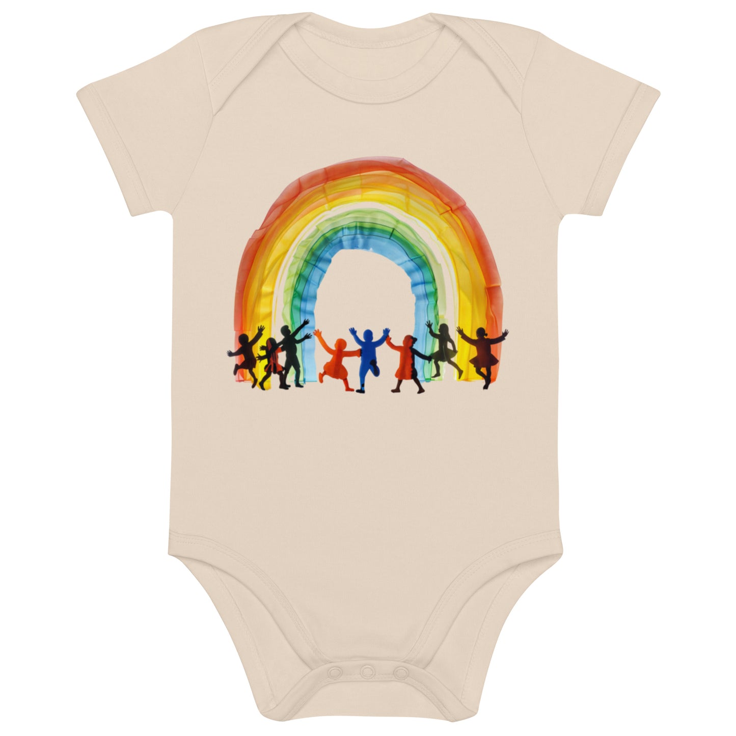 Body para bebé algodón orgánico con Estampado de Arcoíris y Niños Jugando