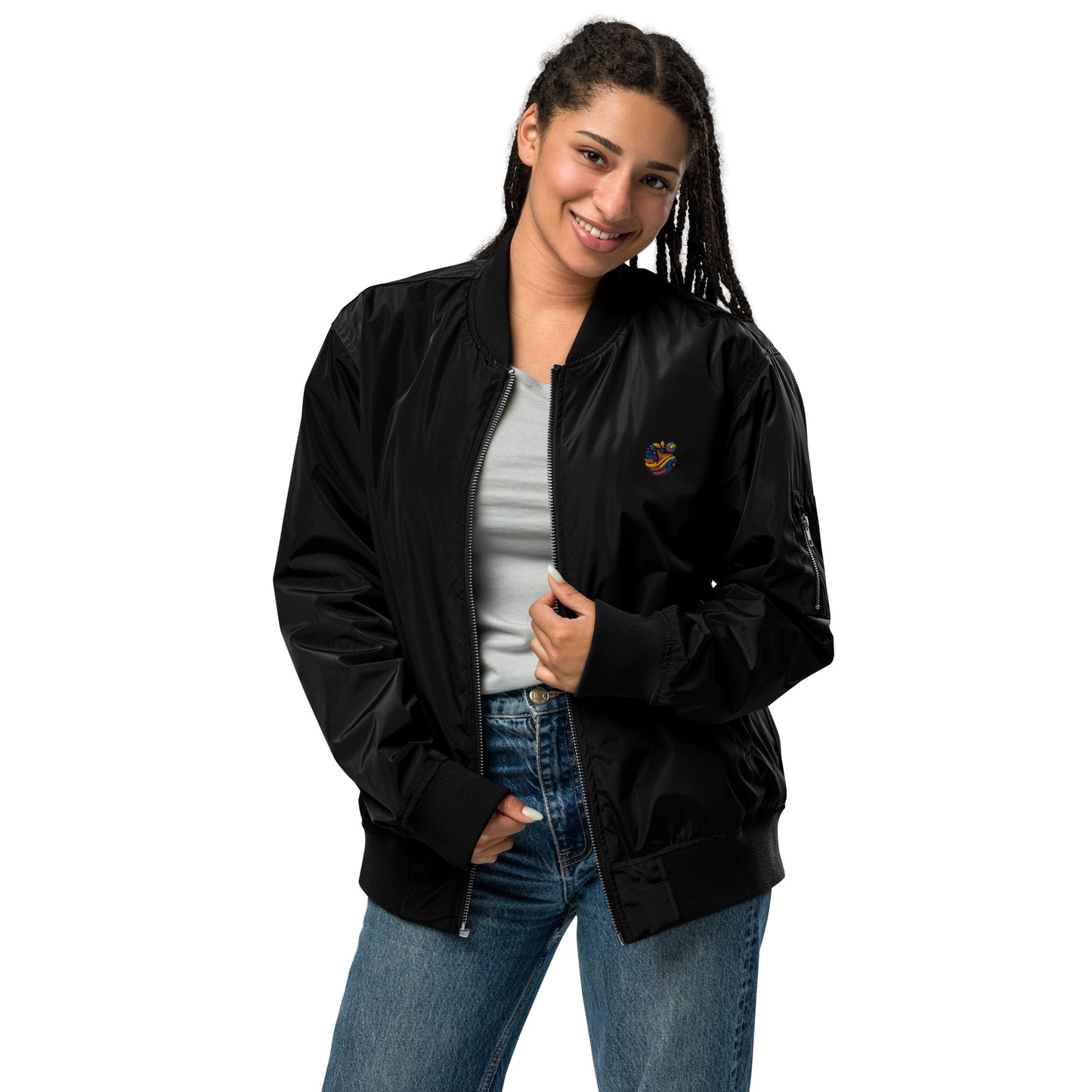 Chaqueta bomber reciclada premium: estilo moderno y sostenibilidad en uno.