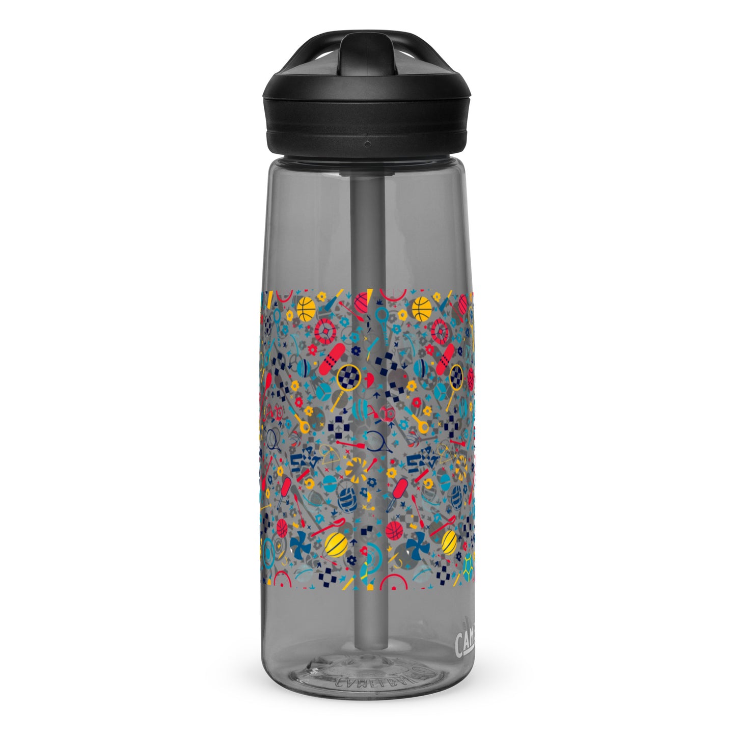 Botella de agua deportiva con Estampado de Deportes Coloridos