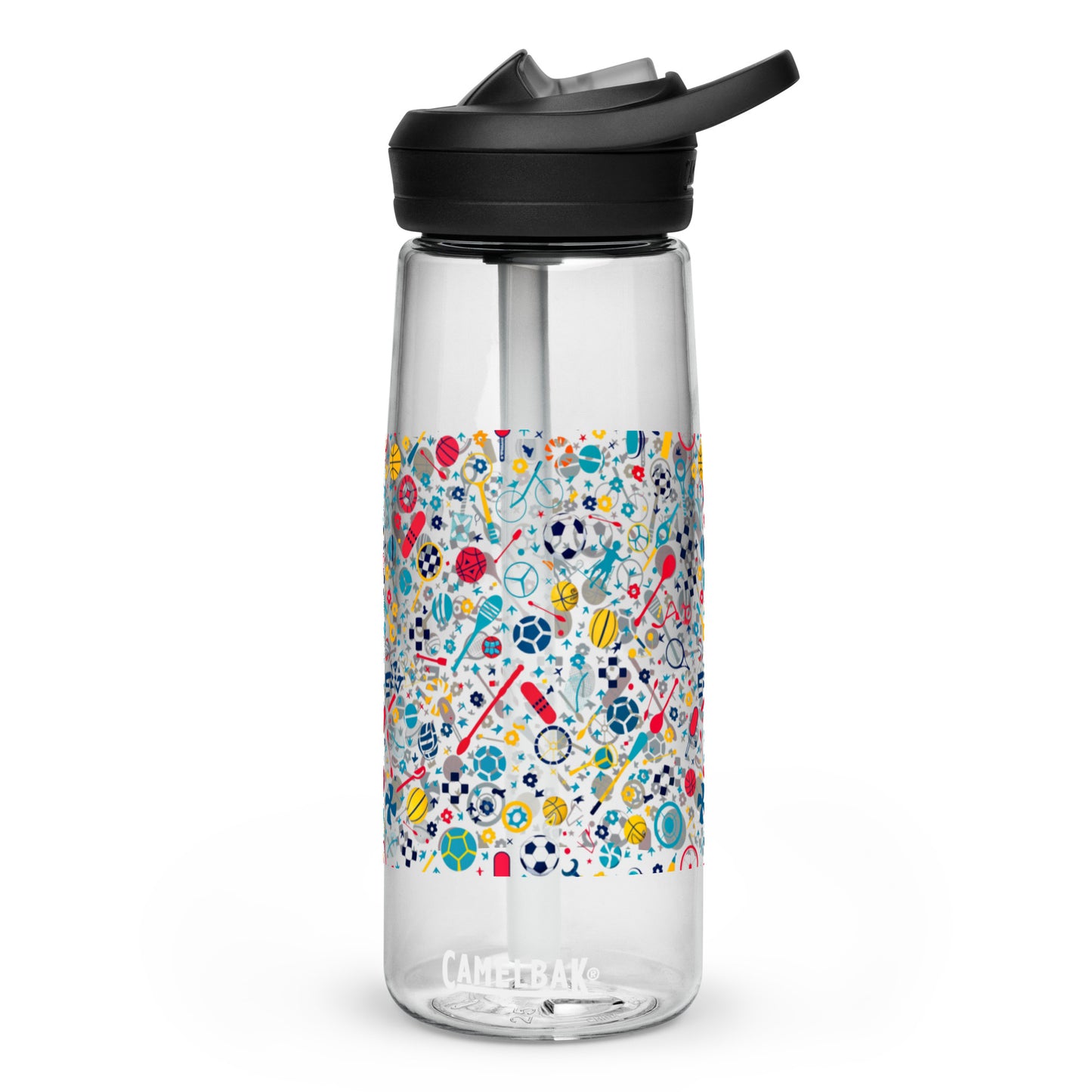 Botella de agua deportiva con Estampado de Deportes Coloridos