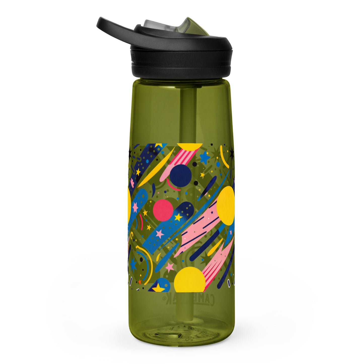 Botella de agua deportiva con Estampado de Cometas y Formas Cósmicas