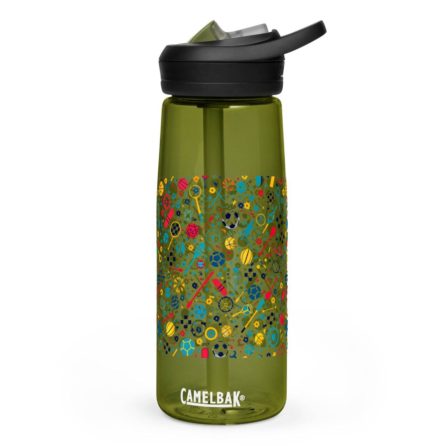 Botella de agua deportiva con Estampado de Deportes Coloridos