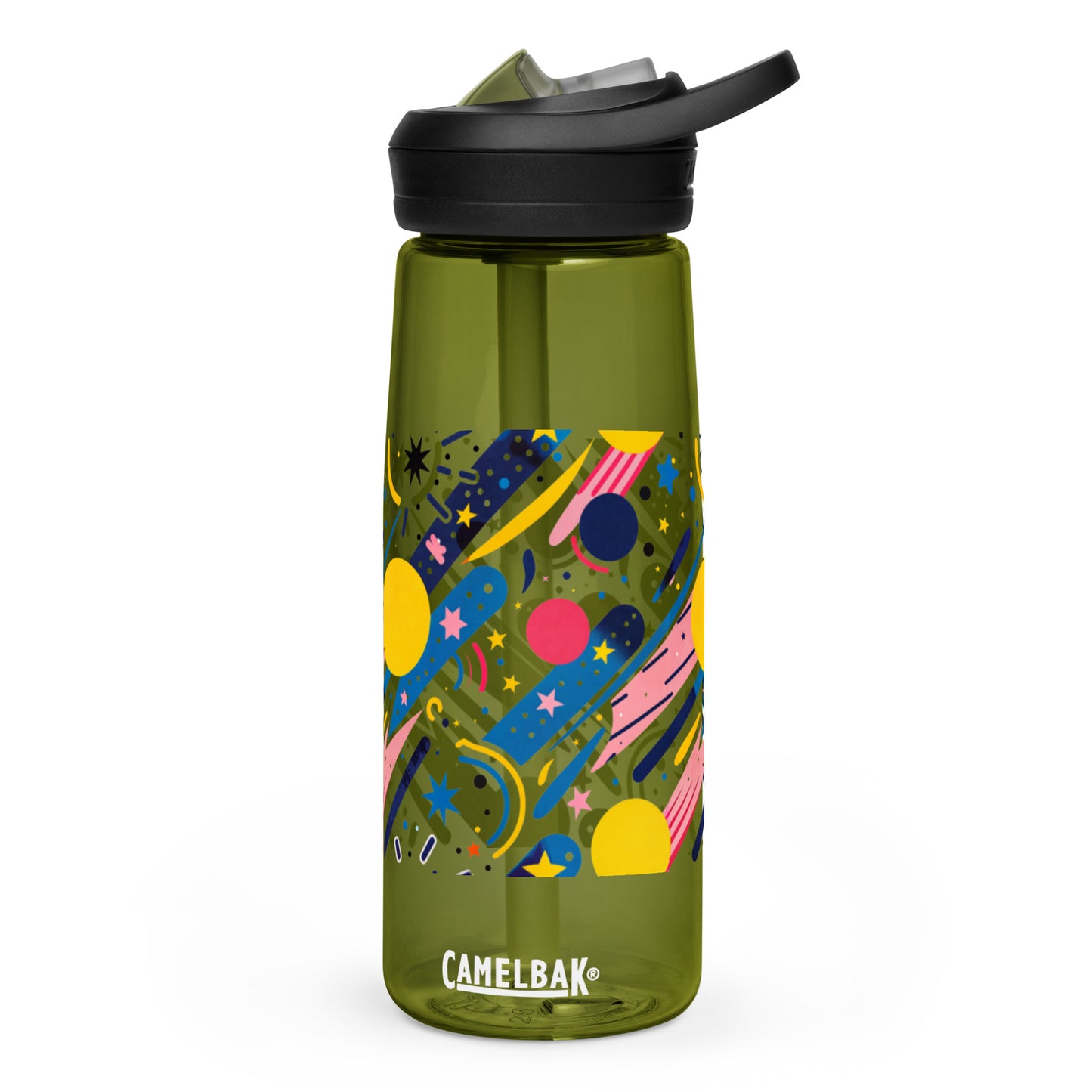 Botella de agua deportiva con Estampado de Cometas y Formas Cósmicas