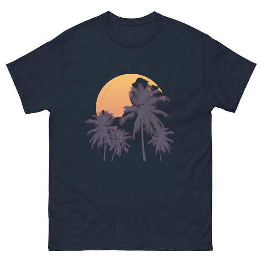 Camiseta de algodón orgánico Unisex con Estampado de Atardecer Tropical