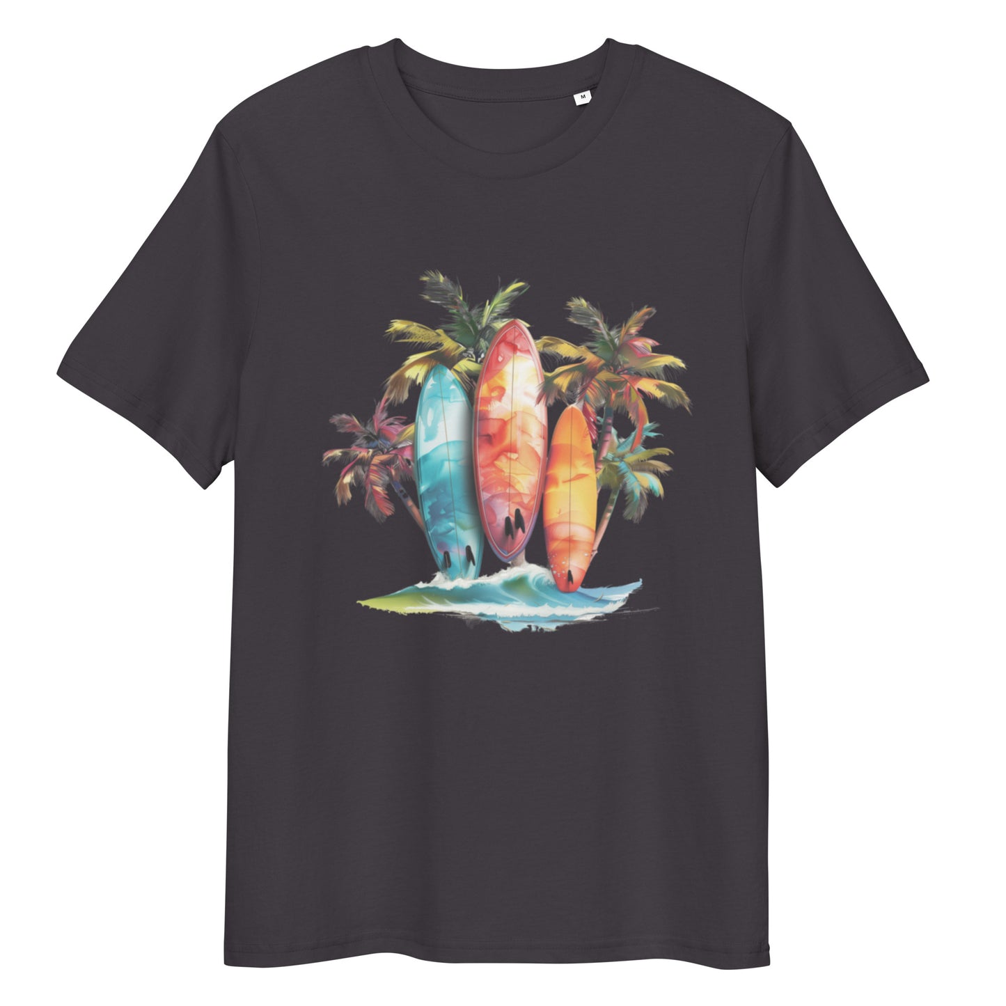Camiseta de algodón orgánico unisex con Estampado de Surf y Palmera Tropical