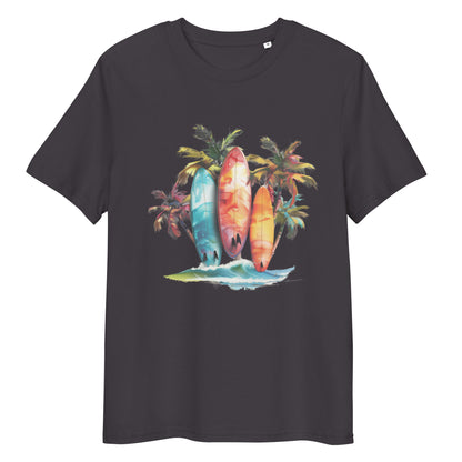 Camiseta de algodón orgánico unisex con Estampado de Surf y Palmera Tropical