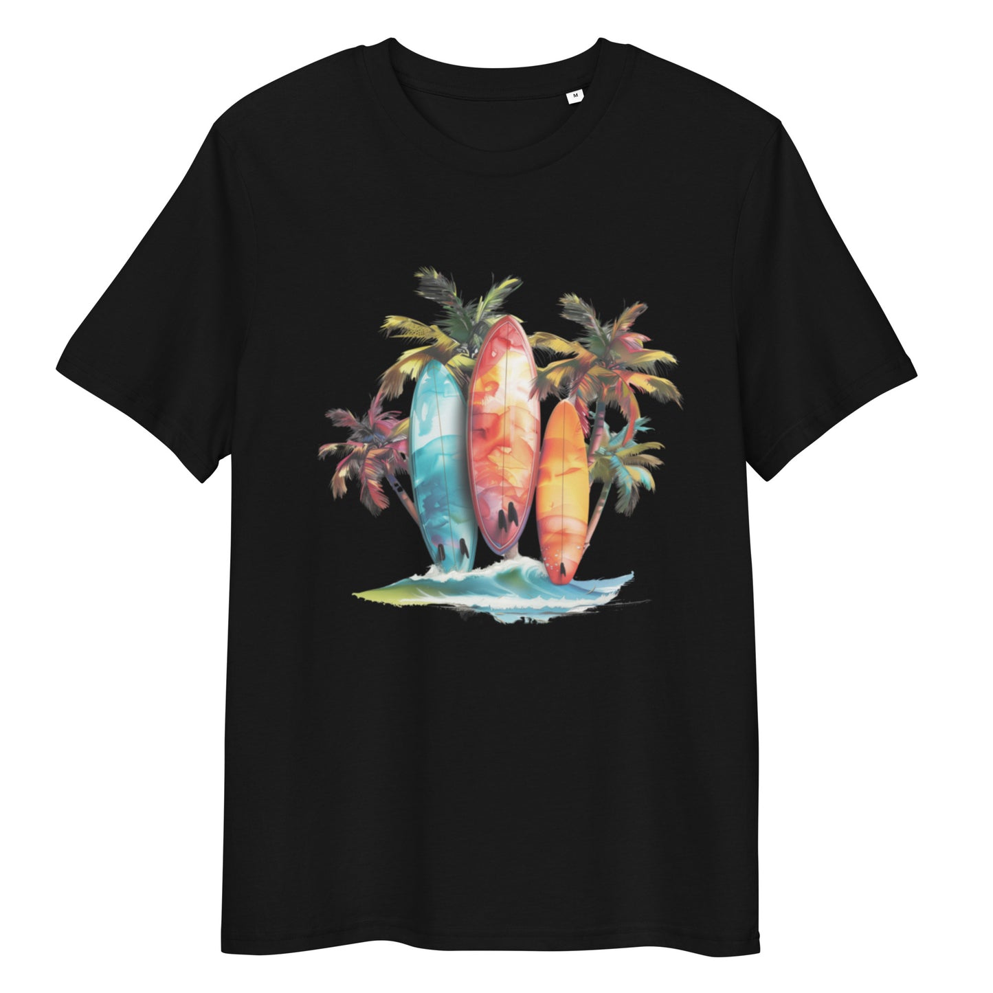 Camiseta de algodón orgánico unisex con Estampado de Surf y Palmera Tropical