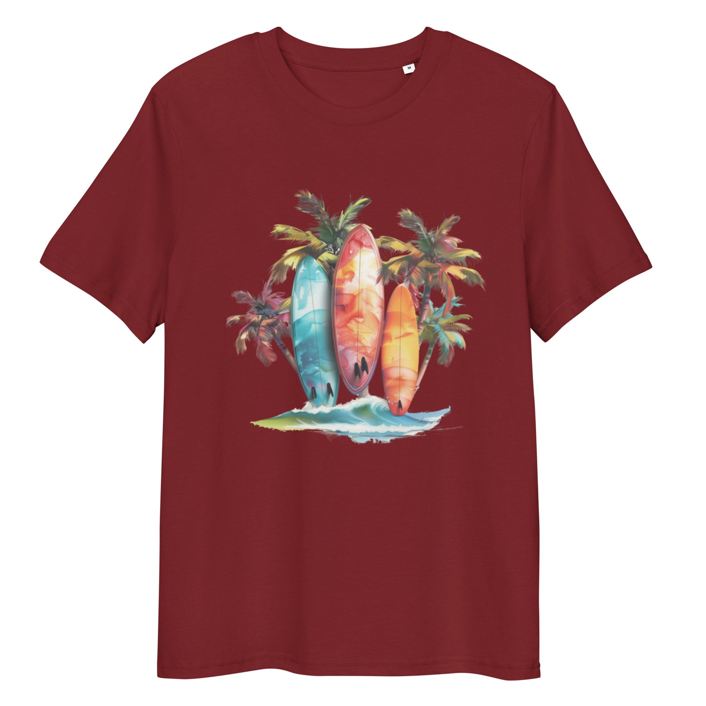 Camiseta de algodón orgánico unisex con Estampado de Surf y Palmera Tropical