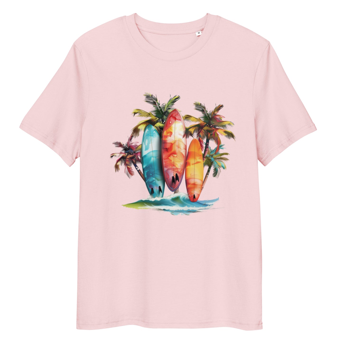 Camiseta de algodón orgánico unisex con Estampado de Surf y Palmera Tropical