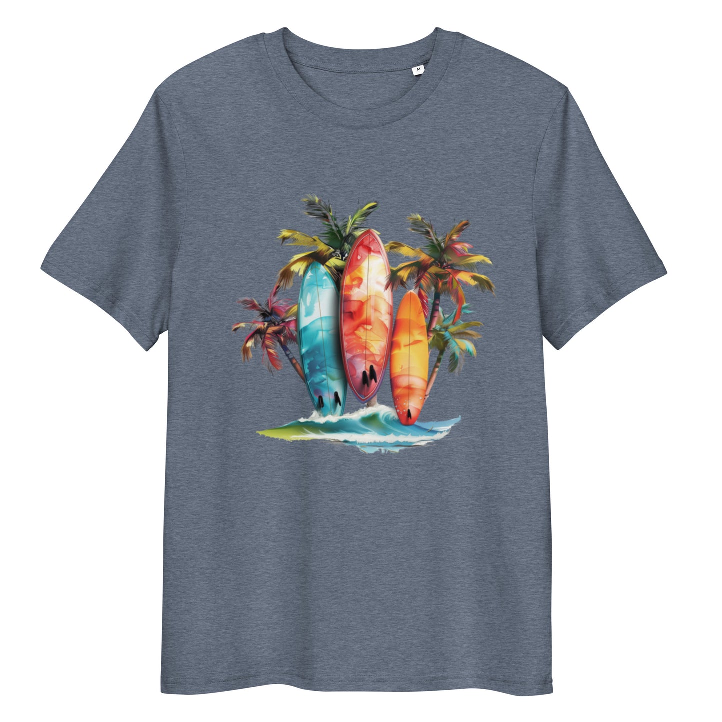 Camiseta de algodón orgánico unisex con Estampado de Surf y Palmera Tropical