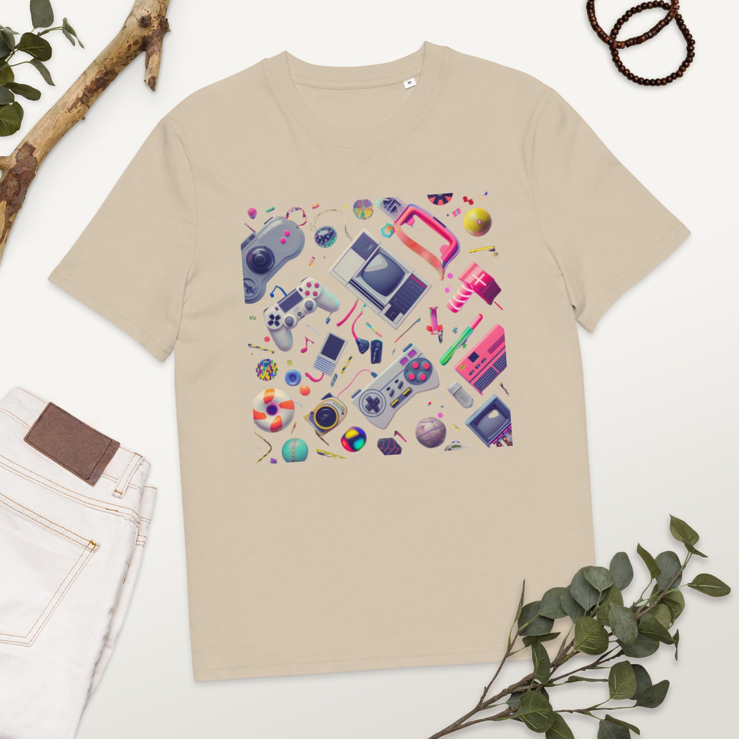 Camiseta de algodón orgánico unisex con Estampado Retro de Videojuegos