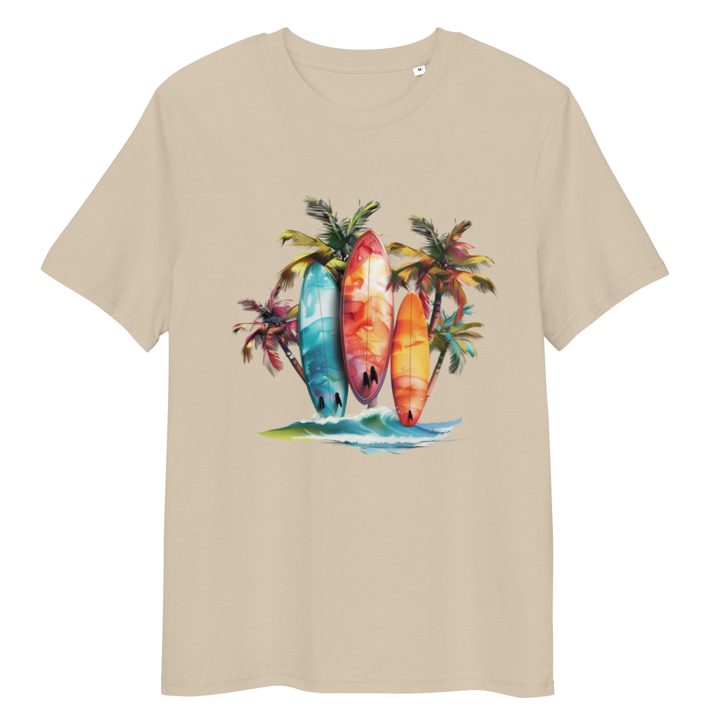 Camiseta de algodón orgánico unisex con Estampado de Surf y Palmera Tropical