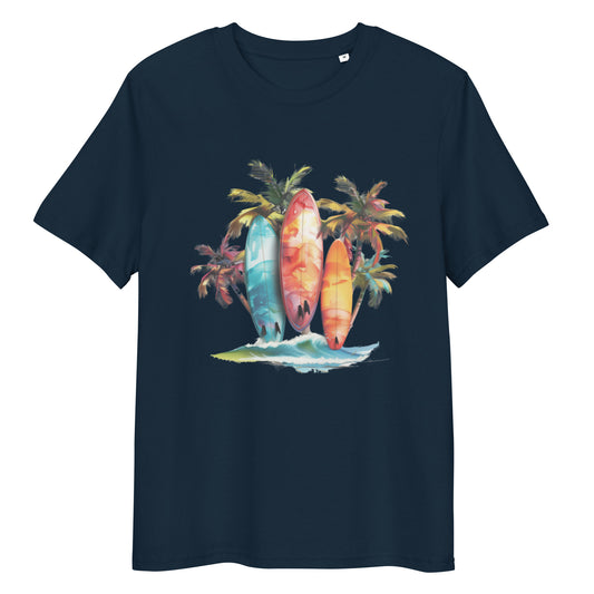 Camiseta de algodón orgánico unisex con Estampado de Surf y Palmera Tropical