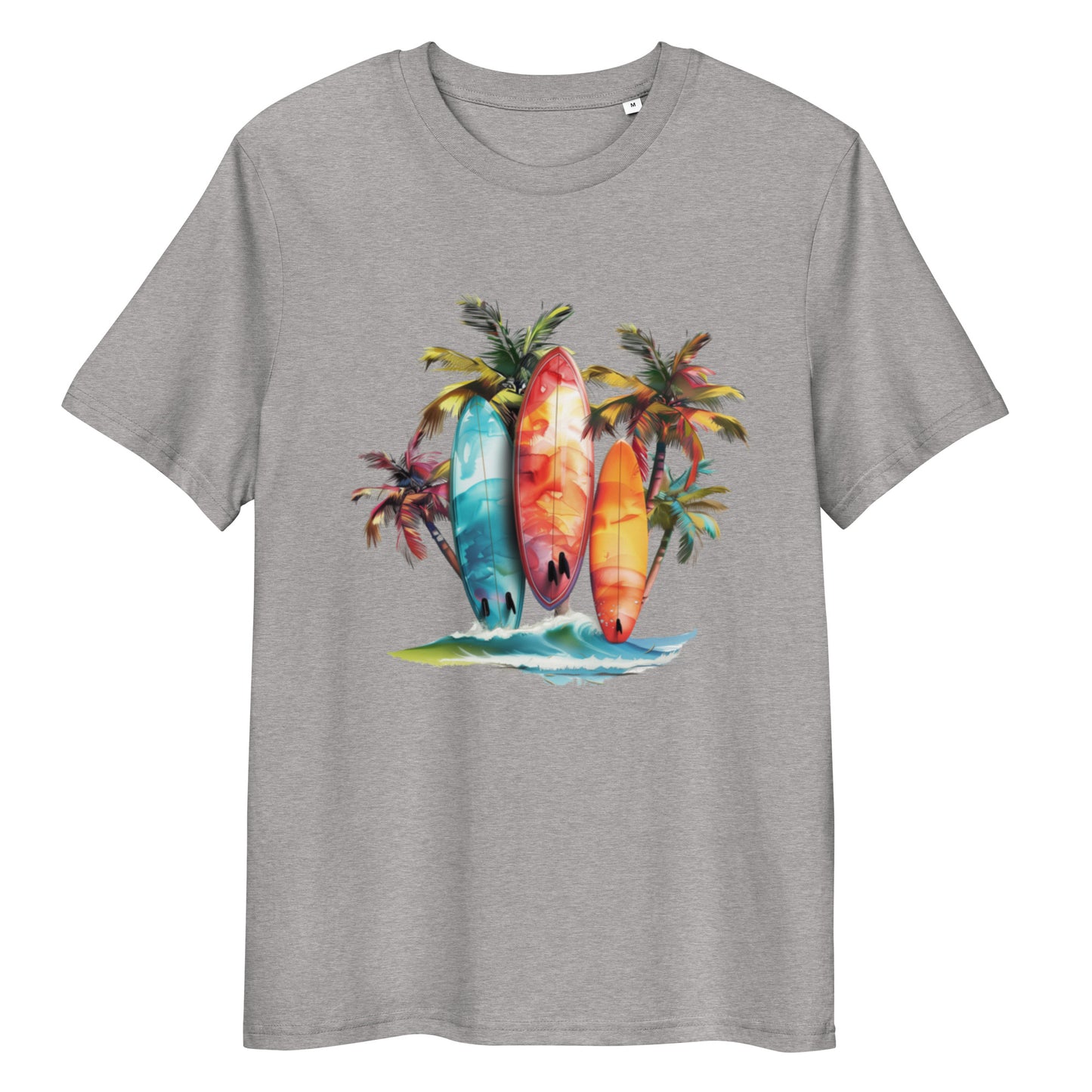 Camiseta de algodón orgánico unisex con Estampado de Surf y Palmera Tropical
