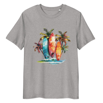 Camiseta de algodón orgánico unisex con Estampado de Surf y Palmera Tropical