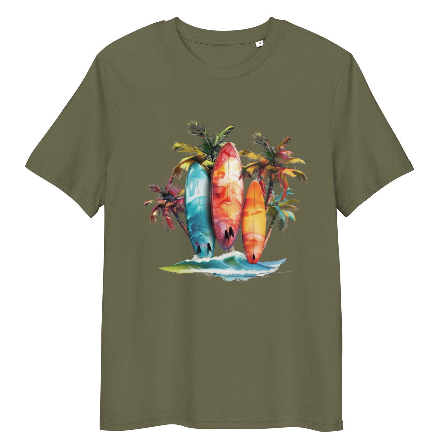 Camiseta de algodón orgánico unisex con Estampado de Surf y Palmera Tropical