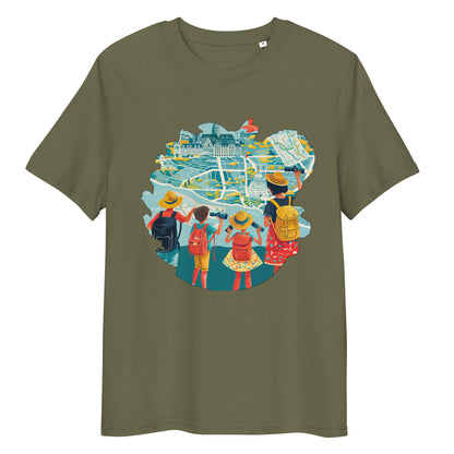 Camiseta de algodón orgánico unisex con Estampado de Turismo Urbano