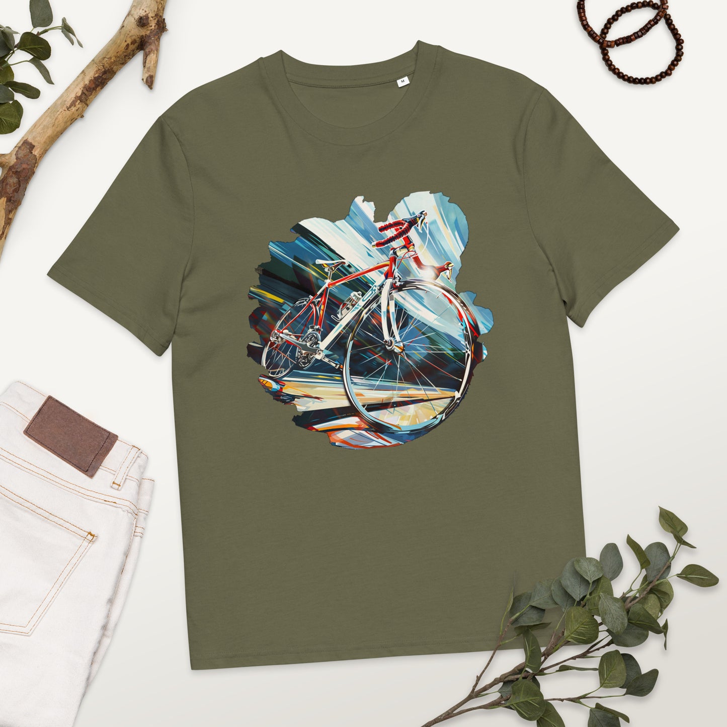 Camiseta de algodón orgánico unisex con Estampado de Ciclismo Dinámico