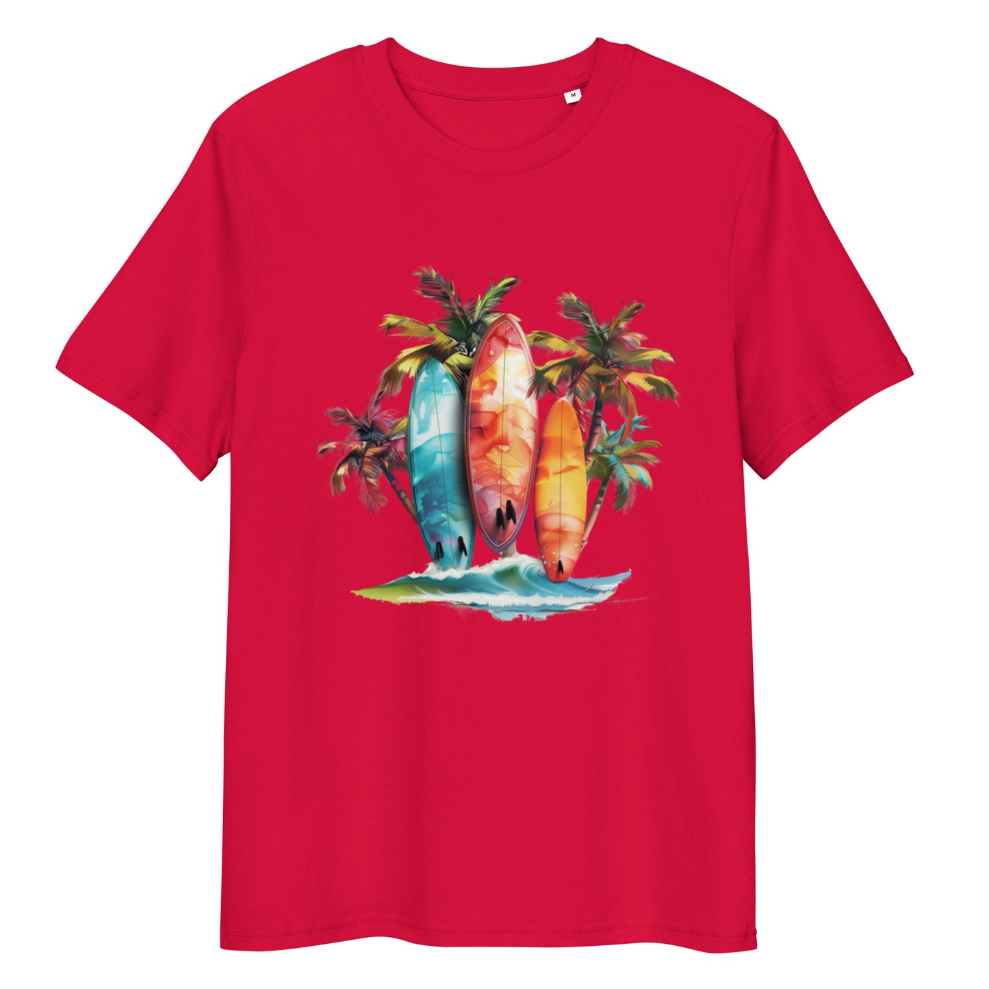 Camiseta de algodón orgánico unisex con Estampado de Surf y Palmera Tropical