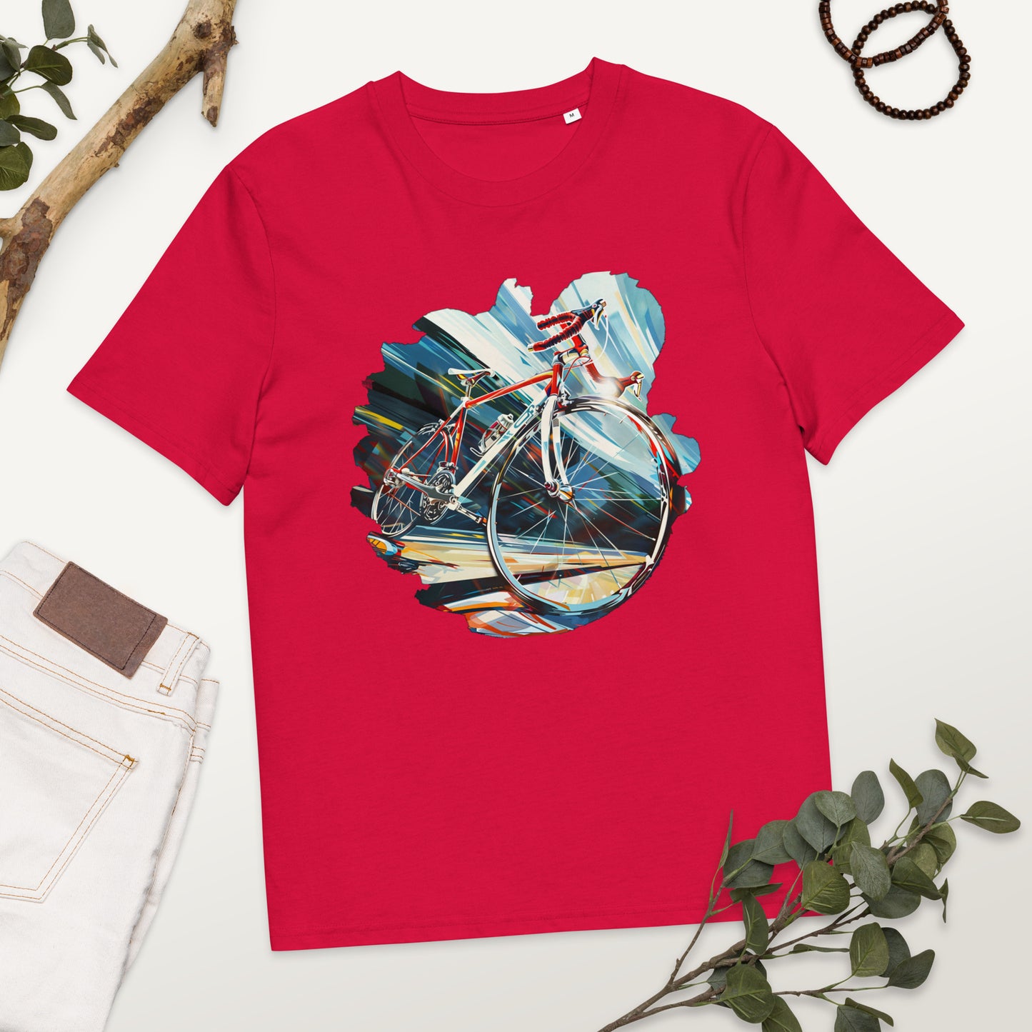 Camiseta de algodón orgánico unisex con Estampado de Ciclismo Dinámico