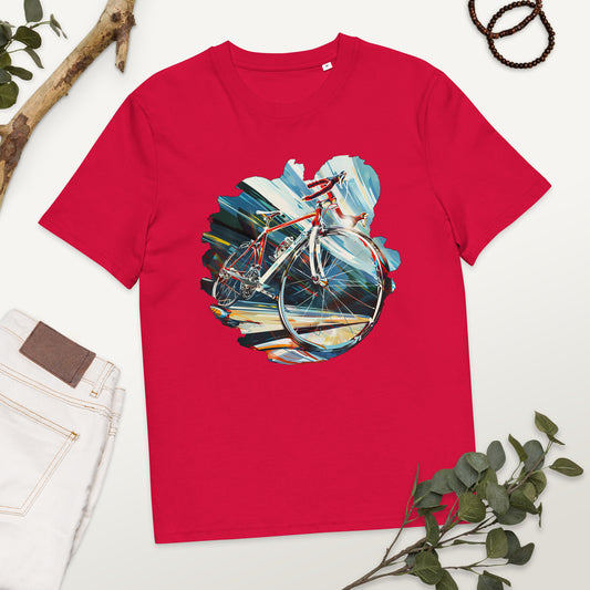 Camiseta de algodón orgánico unisex con Estampado de Ciclismo Dinámico