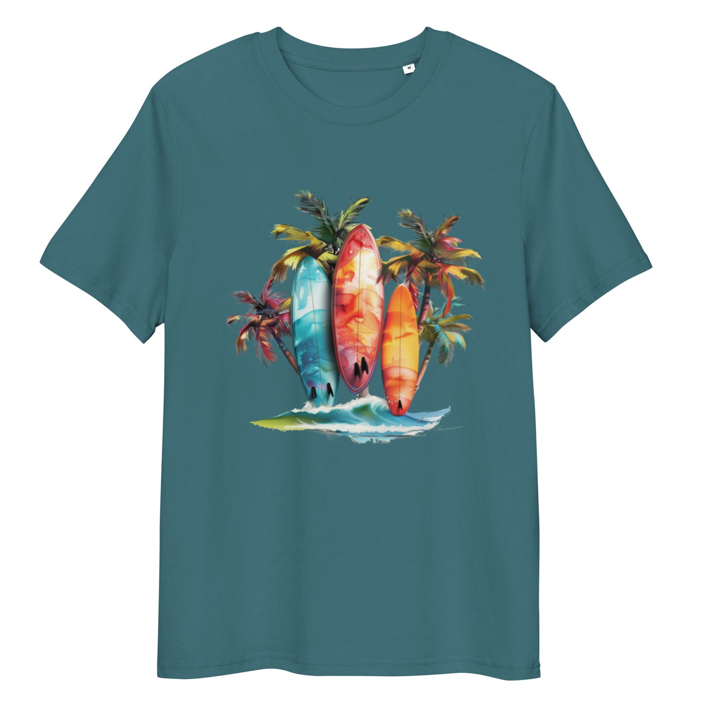 Camiseta de algodón orgánico unisex con Estampado de Surf y Palmera Tropical