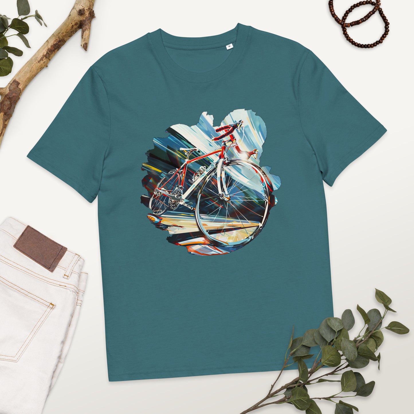 Camiseta de algodón orgánico unisex con Estampado de Ciclismo Dinámico