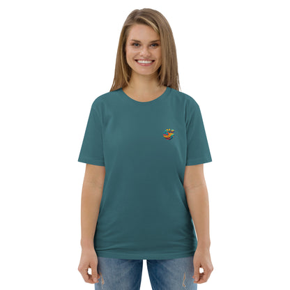 Camiseta orgánica "Tortuga Sabia" con mensaje inspirador.