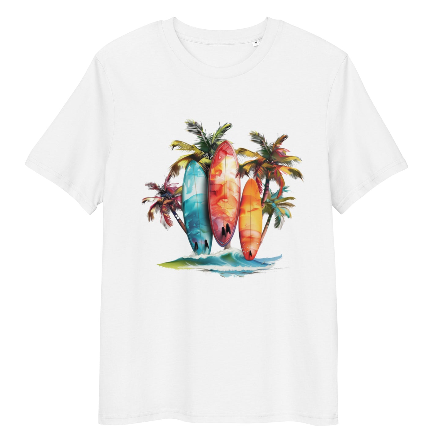 Camiseta de algodón orgánico unisex con Estampado de Surf y Palmera Tropical