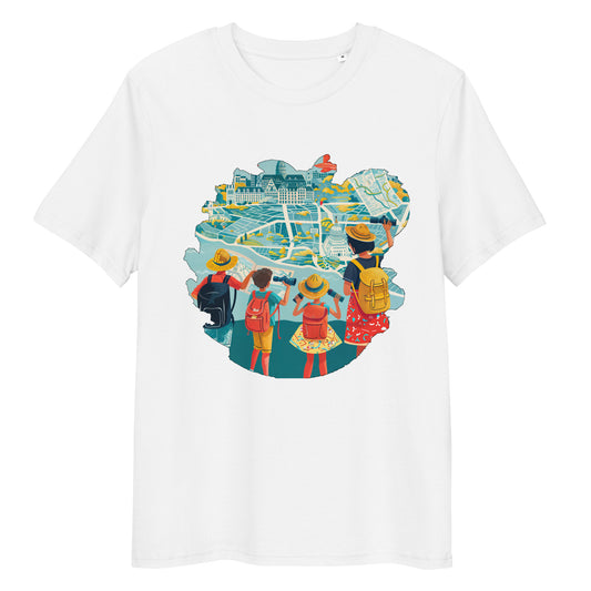 Camiseta de algodón orgánico unisex con Estampado de Turismo Urbano