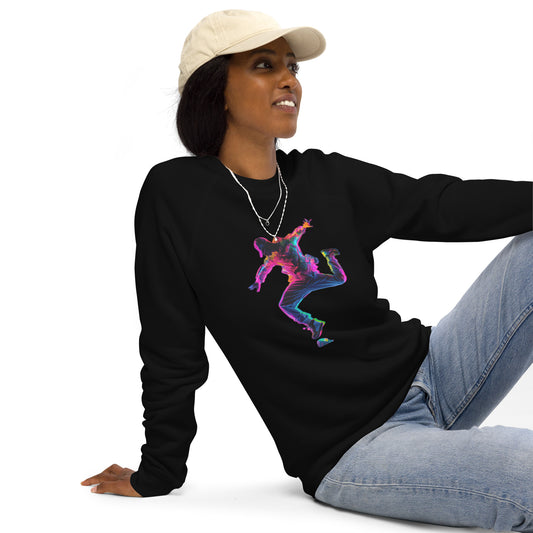 Sudadera orgánica raglán unisex con Estampado de Baile Neon