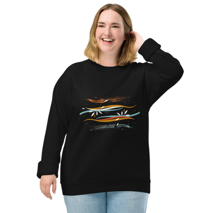 Sudadera orgánica raglán unisex con diseño artístico de líneas y flores