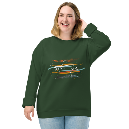 Sudadera orgánica raglán unisex con diseño artístico de líneas y flores
