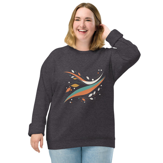 Sudadera orgánica raglán con diseño natural de hojas en movimiento